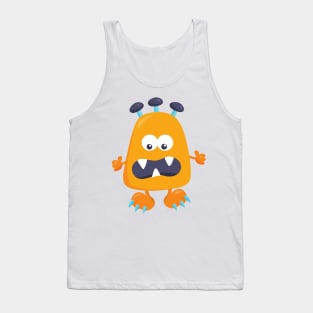 Cute Monster, Orange Monster, Horns, Funny Monster Tank Top